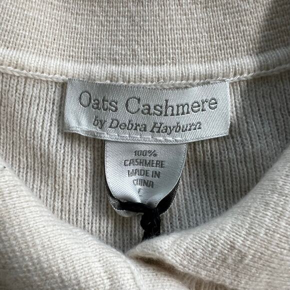 Oats Cashmere  100%Cashmere Ivory Polo-Military Green Stripe Short Sleeve Large - Picture 5 of 9